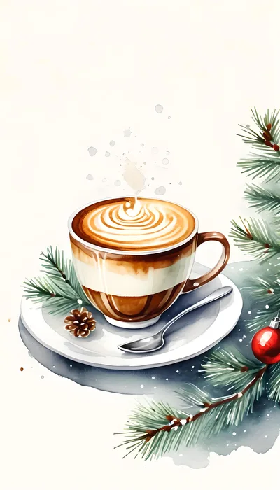Watercolor Illustration Of A Christmas Latte