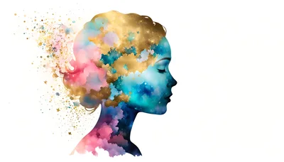 Abstract Watercolor Silhouette Of A Woman Profile