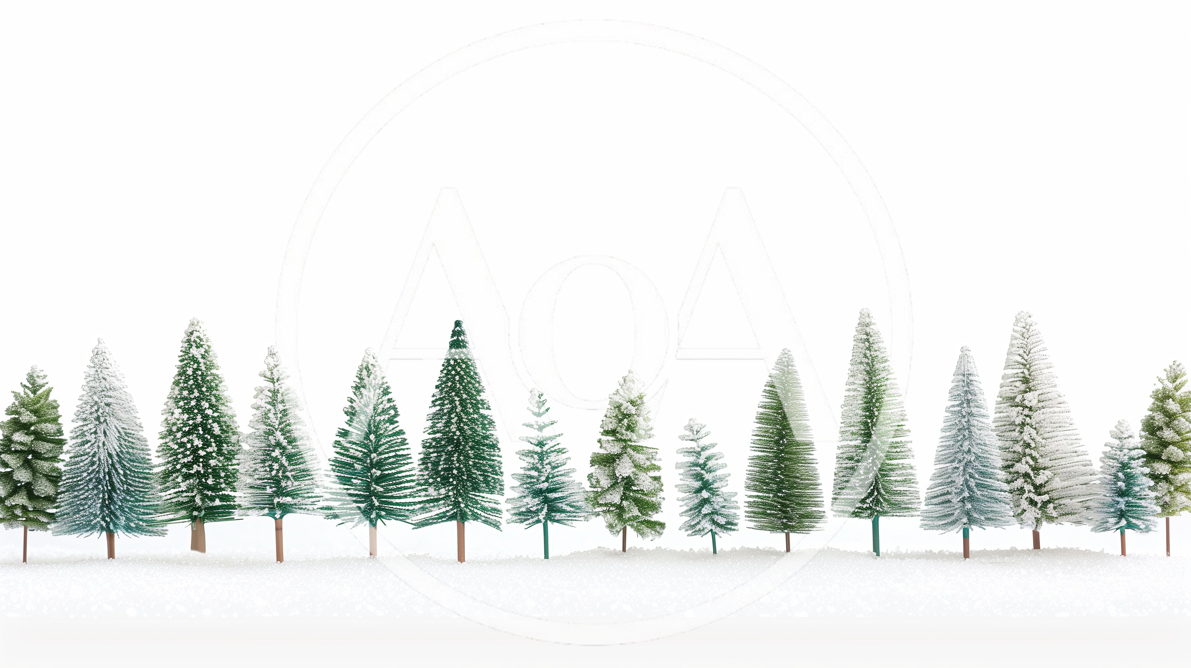 Miniature Christmas Trees In A Row On Snow