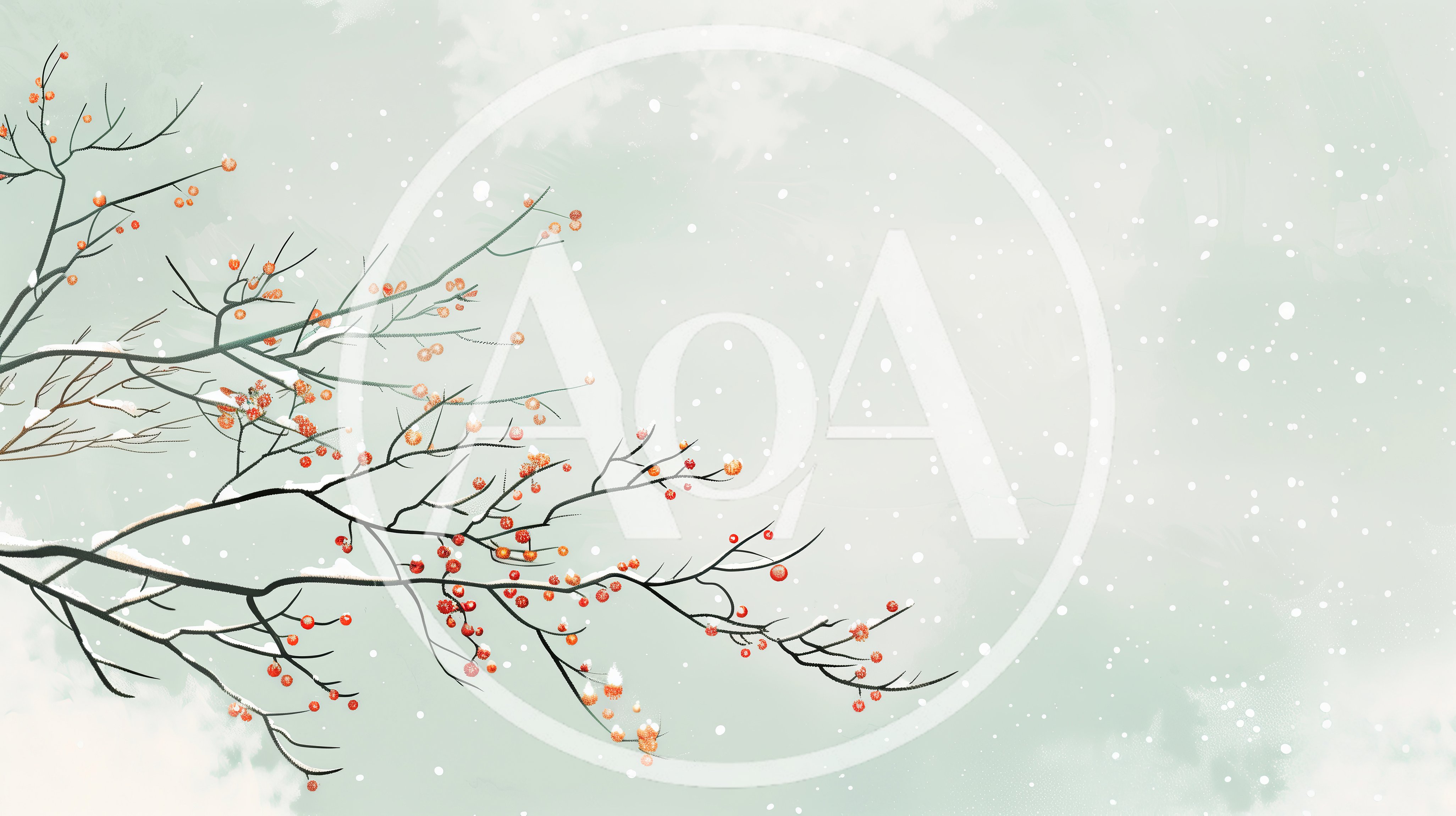 Winter Tree Branches With Red Berries And Snow