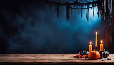 Halloween Table Setting With Pumpkins And Candles