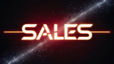 Glowing Neon Sales Text On Cosmic Space Background