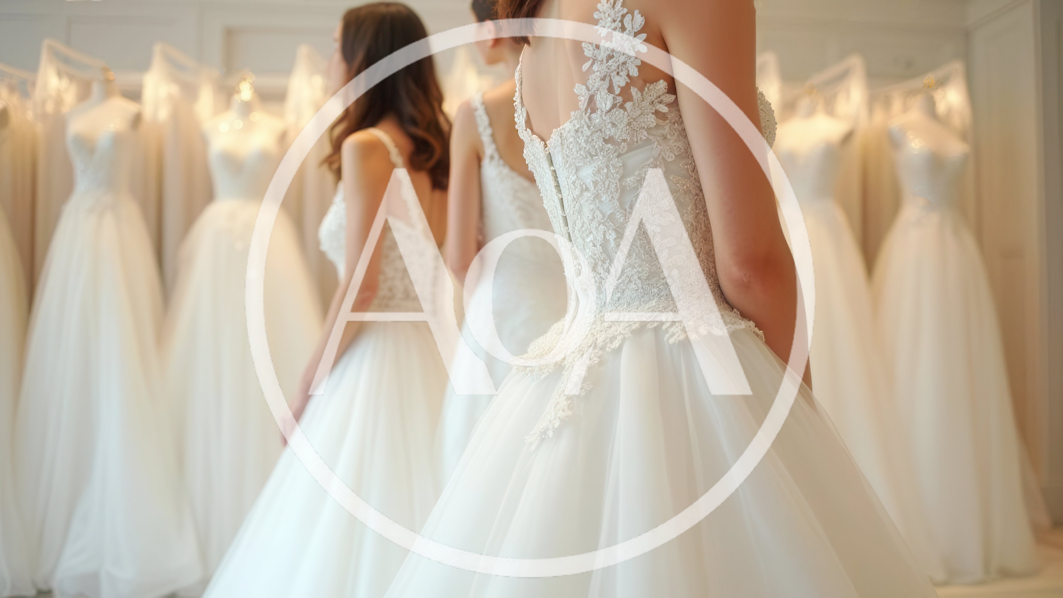 Brides Trying On Wedding Dresses In A Bridal Boutique