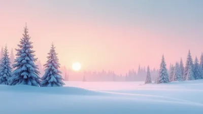 Snow Covered Pine Trees In A Winter Landscape