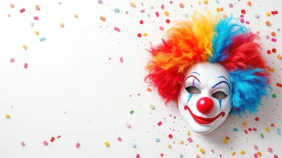 Clown Mask With Colorful Wig And Confetti