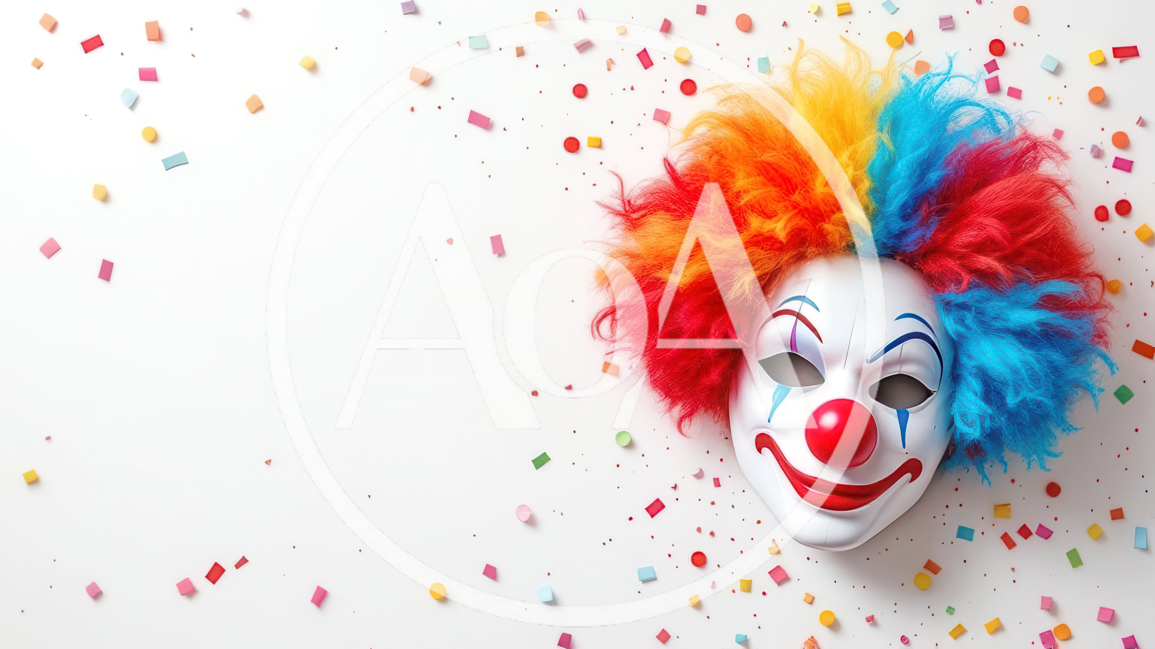 Clown Mask With Colorful Wig And Confetti