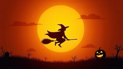 Silhouette Of A Witch Flying On A Broomstick