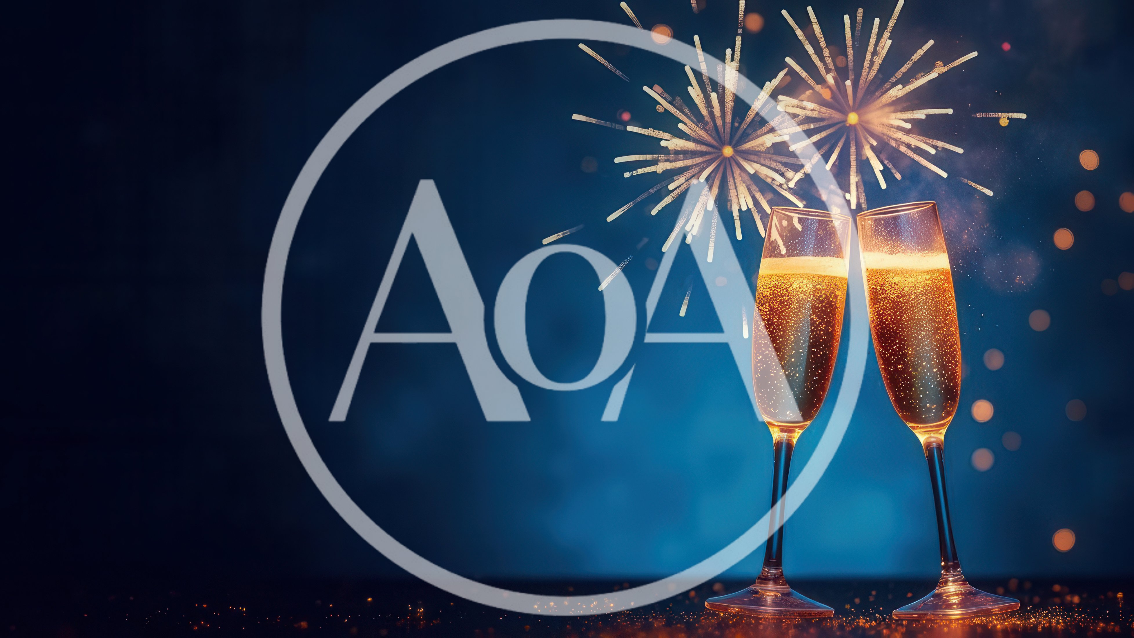 Two Champagne Flutes Toasting Against Fireworks Background