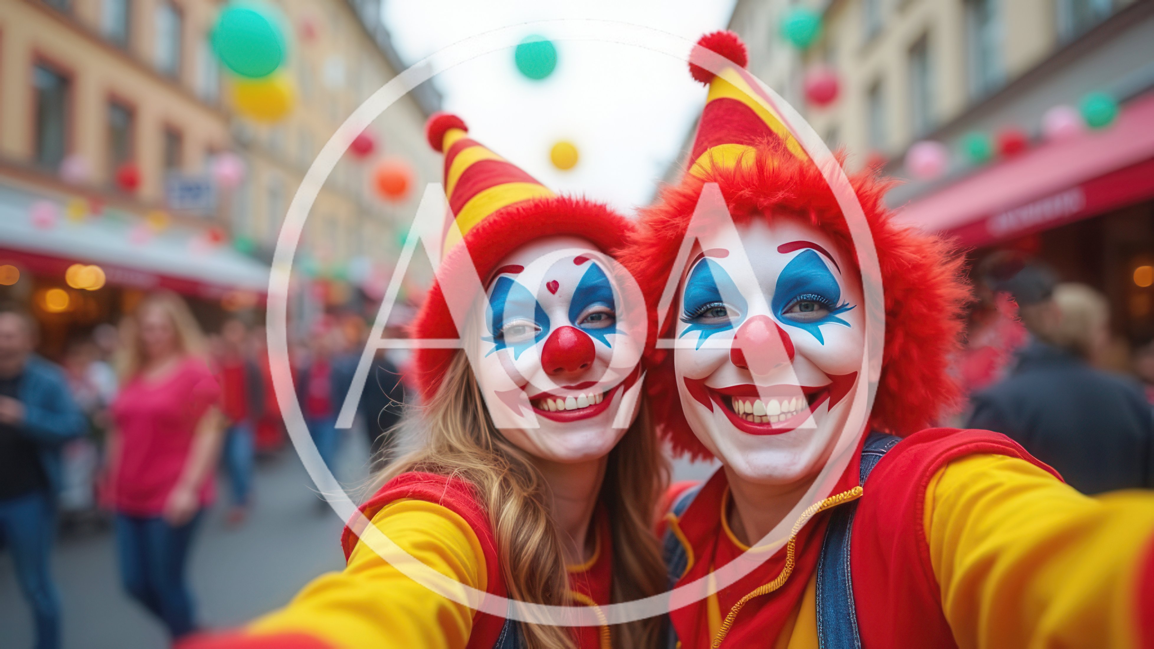 Two Women Wearing Clown Makeup Taking A Selfie