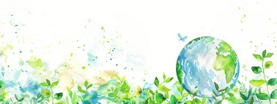 Watercolor Earth Illustration With Green Foliage And Butterfly