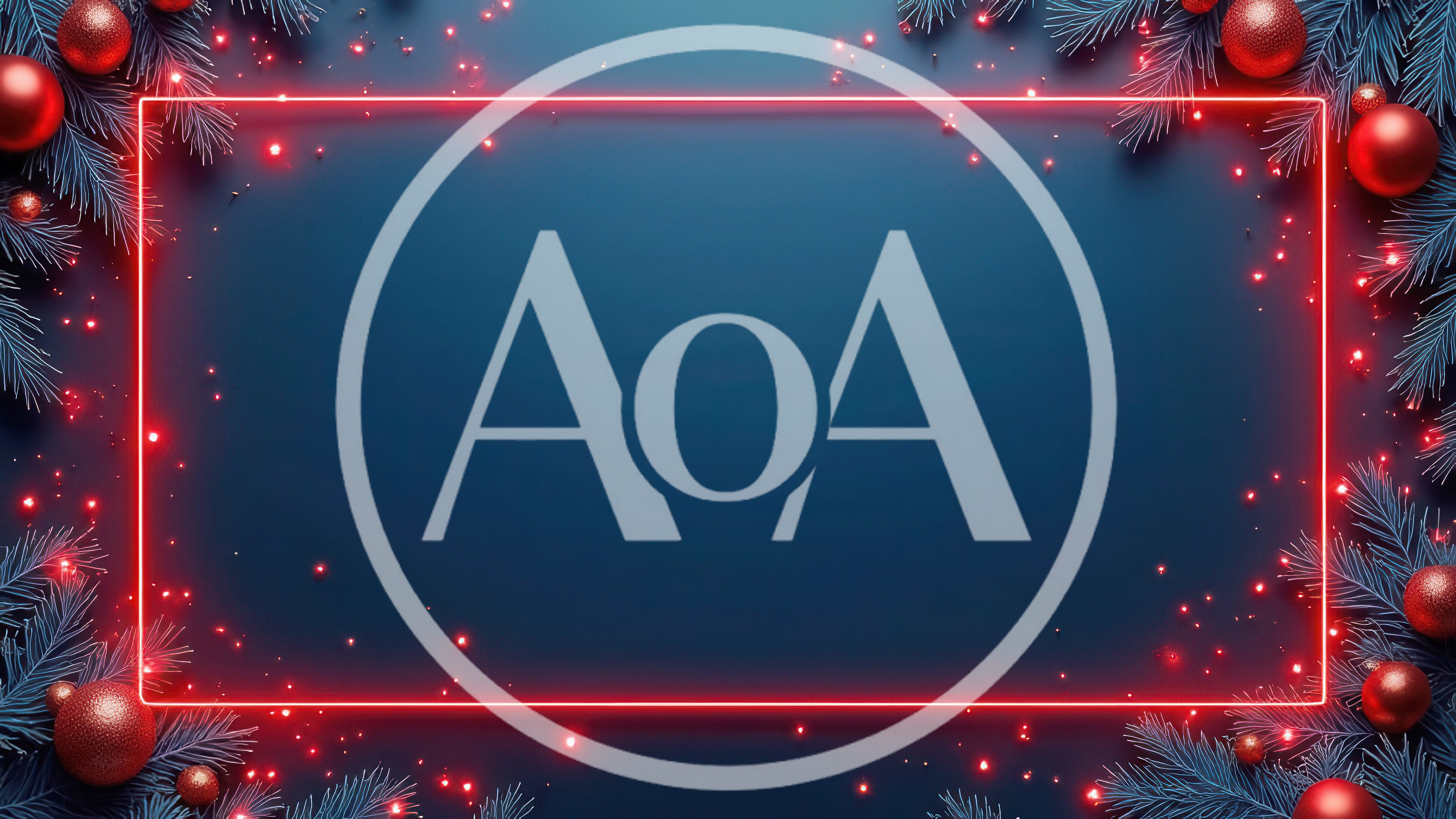 Christmas Neon Frame With Red Ornaments And Pine Branches