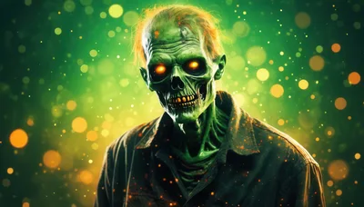 Glowing Green Zombie Portrait With Bokeh Background