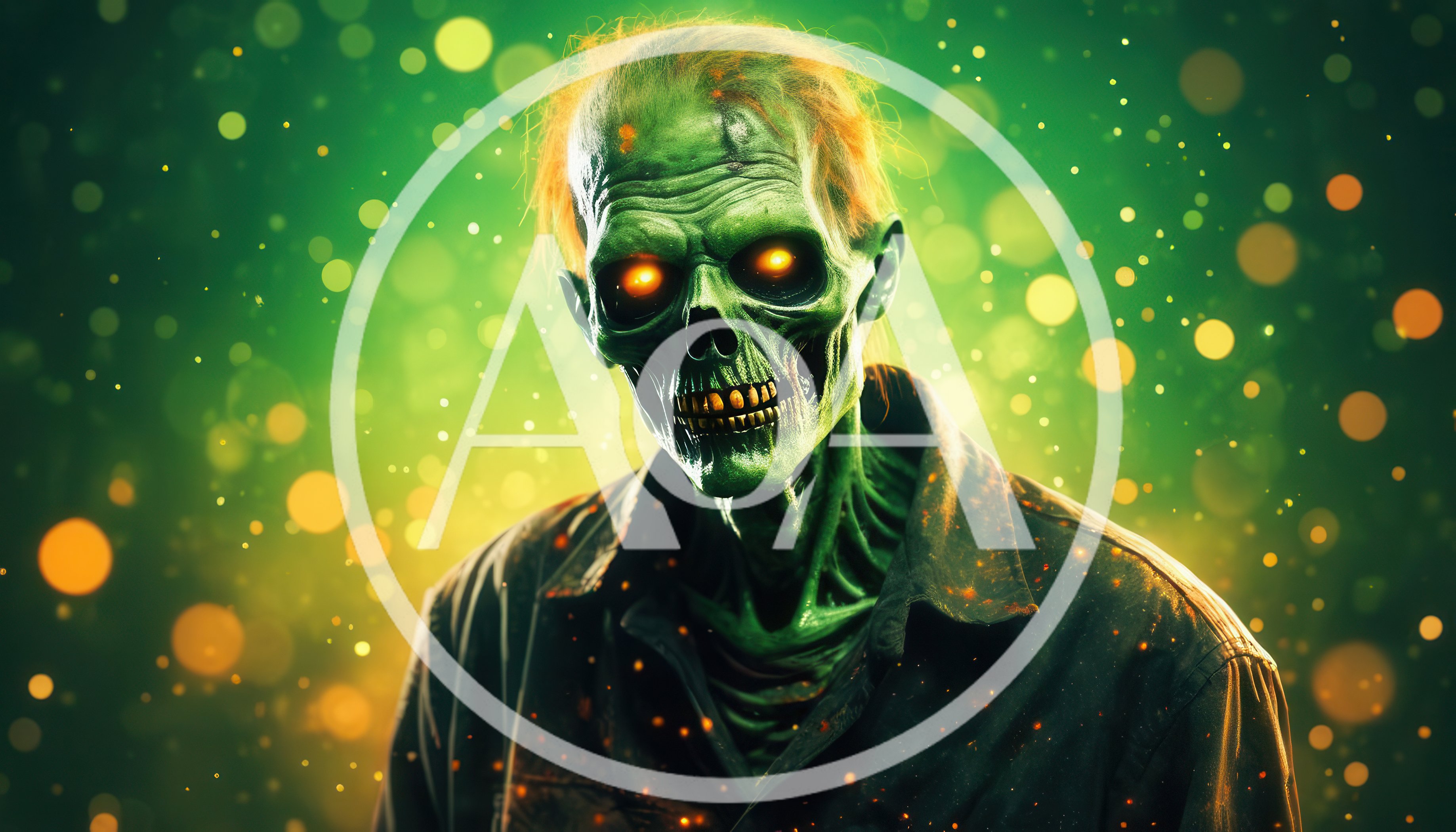 Glowing Green Zombie Portrait With Bokeh Background