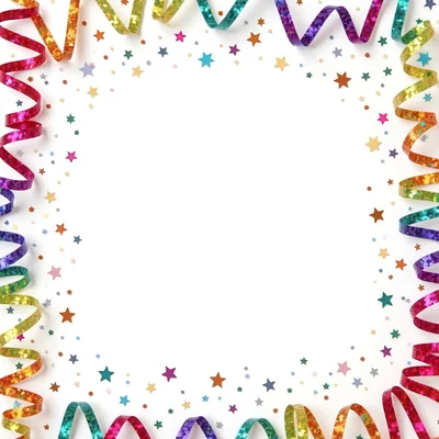 Colorful Party Streamers and Confetti Frame