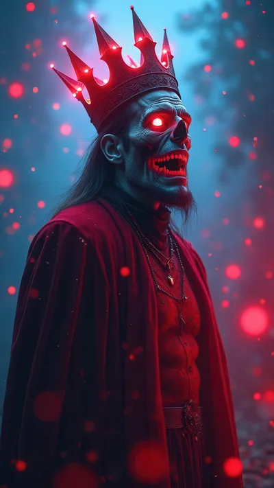 Dark Fantasy Undead King With Glowing Red Eyes