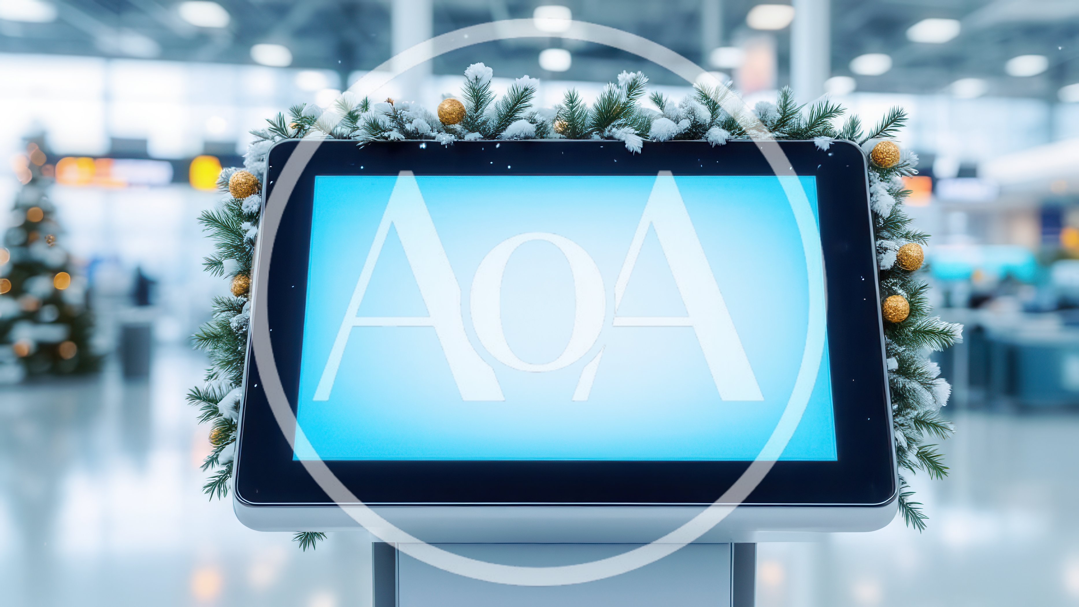 Digital Information Kiosk Decorated For Christmas Holidays