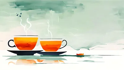 Two Steaming Cups Of Tea On A Minimalist Background