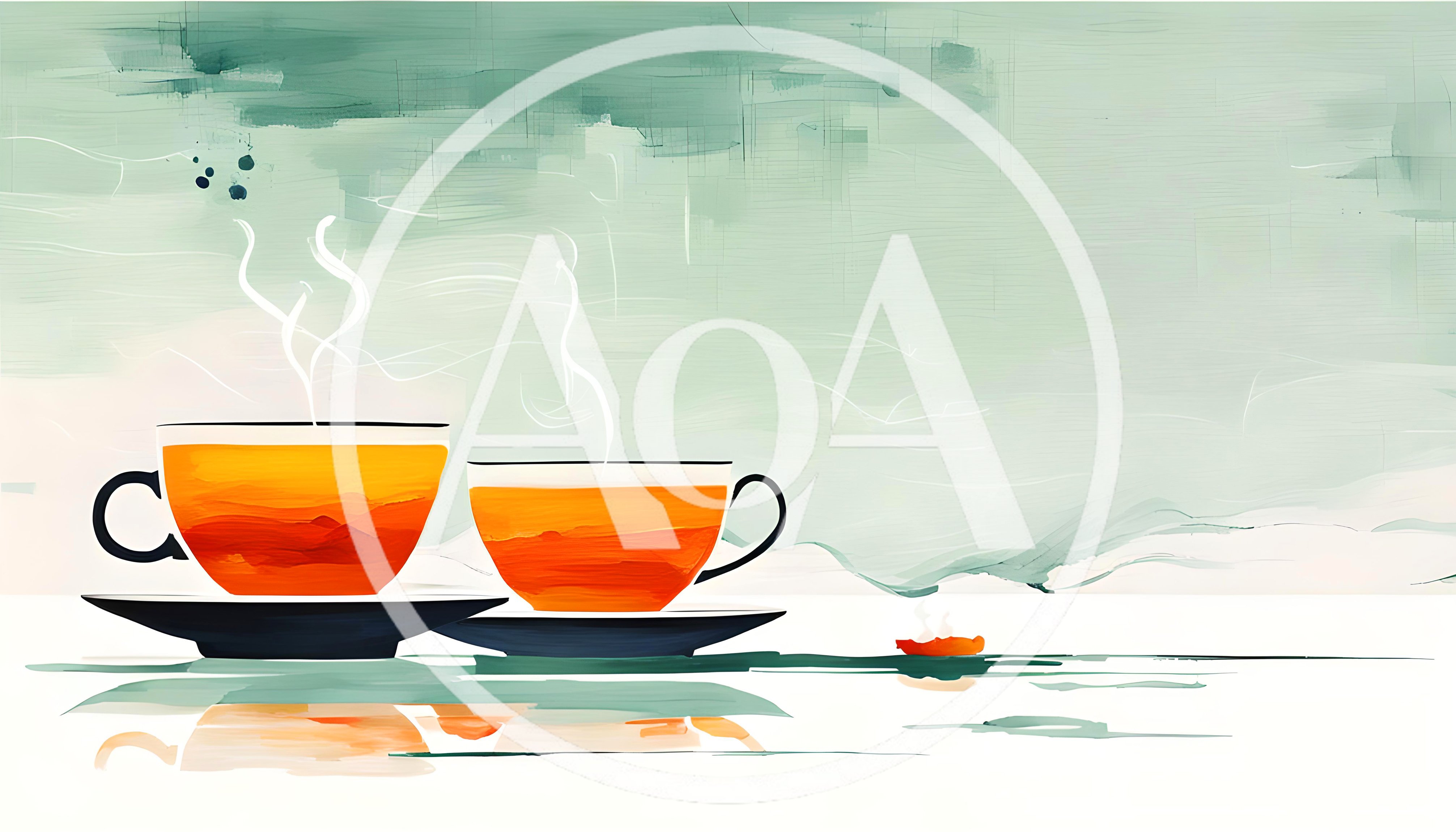 Two Steaming Cups Of Tea On A Minimalist Background