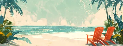 Two Empty Adirondack Chairs On A Tropical Beach