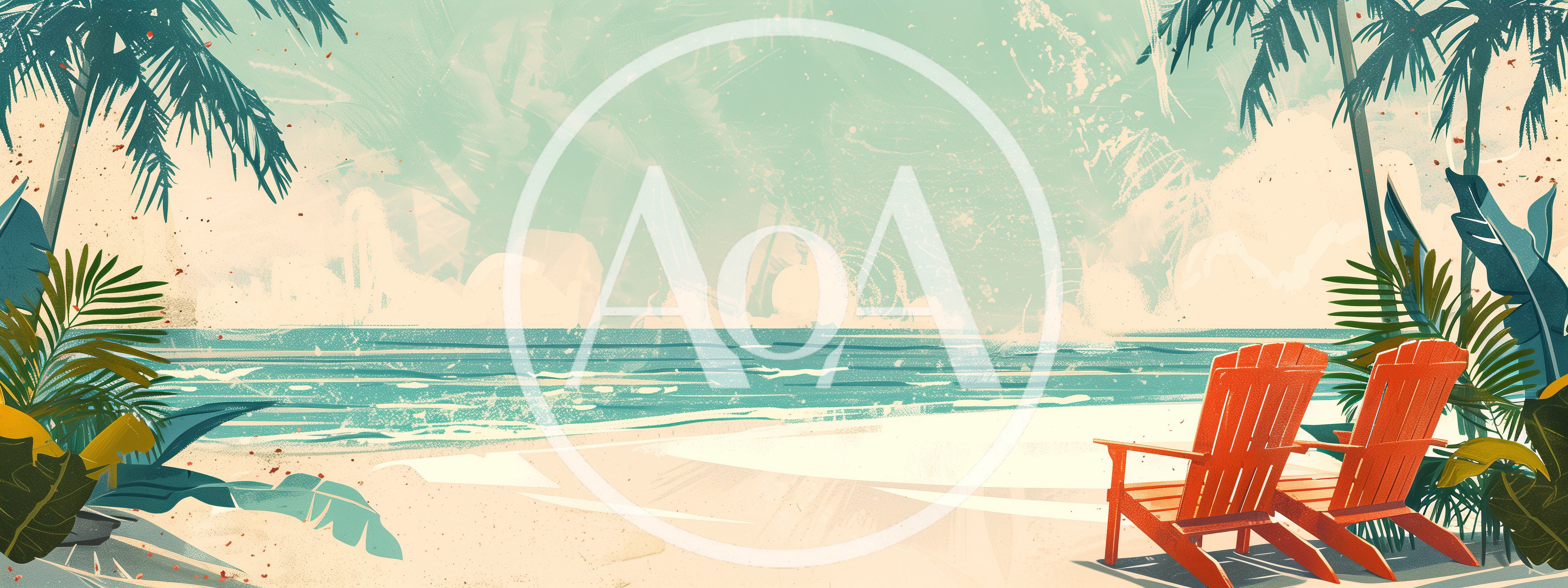 Two Empty Adirondack Chairs On A Tropical Beach