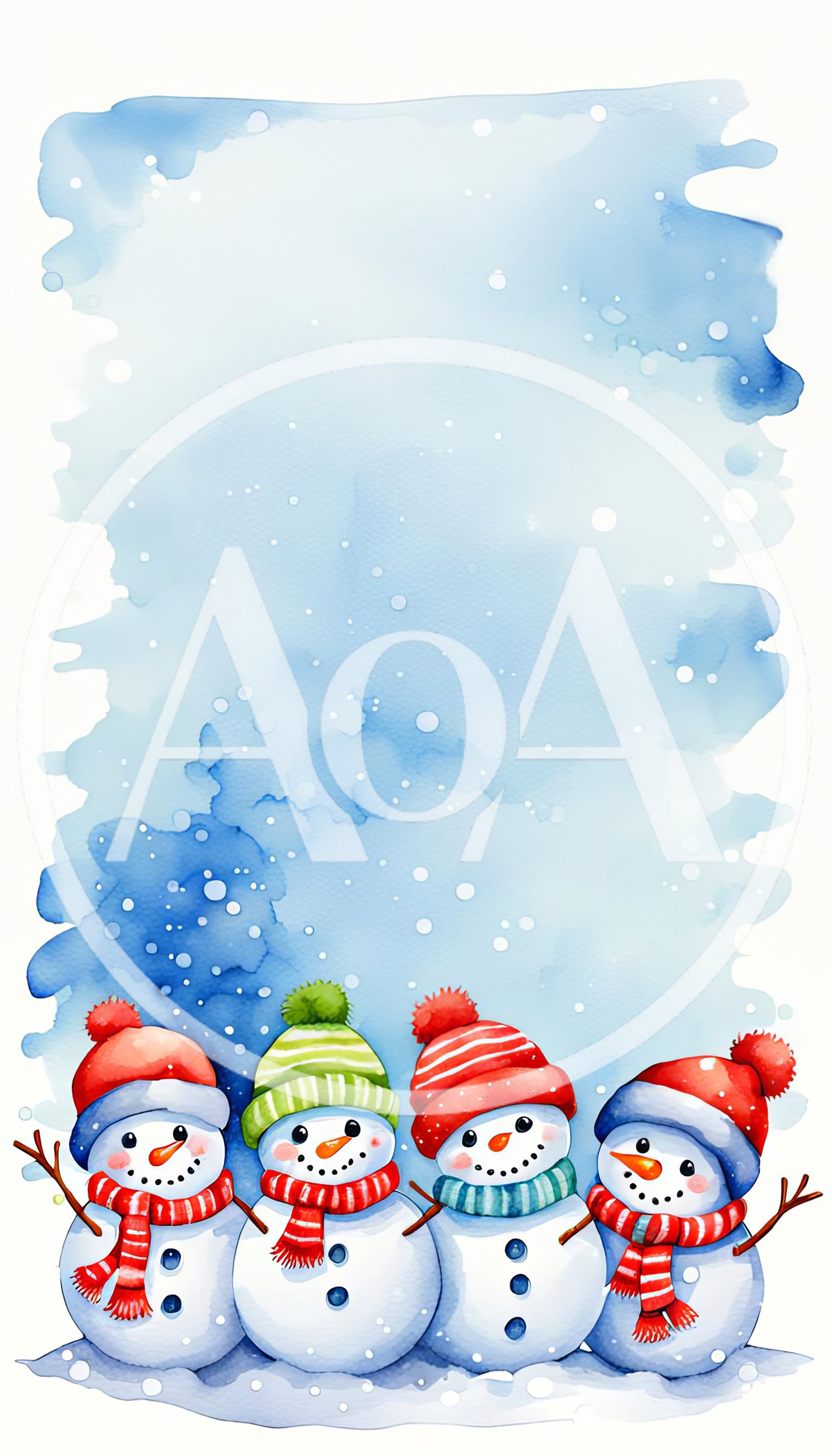Four Cute Snowmen Wearing Winter Hats And Scarves