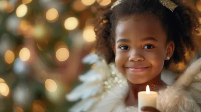 Young African American Girl Dressed As An Angel