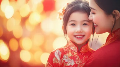 Mother and Daughter Celebrating Lunar New Year