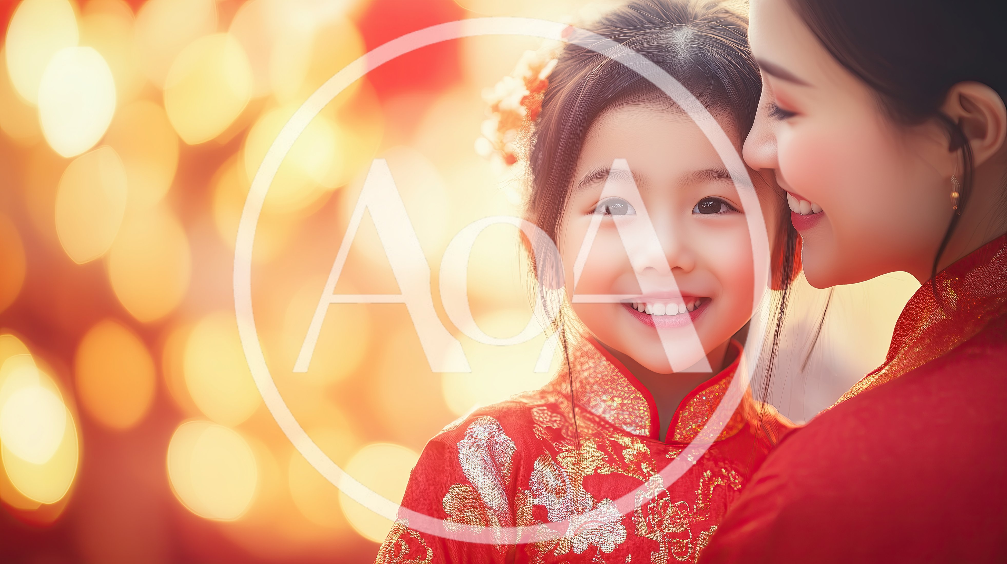 Mother and Daughter Celebrating Lunar New Year