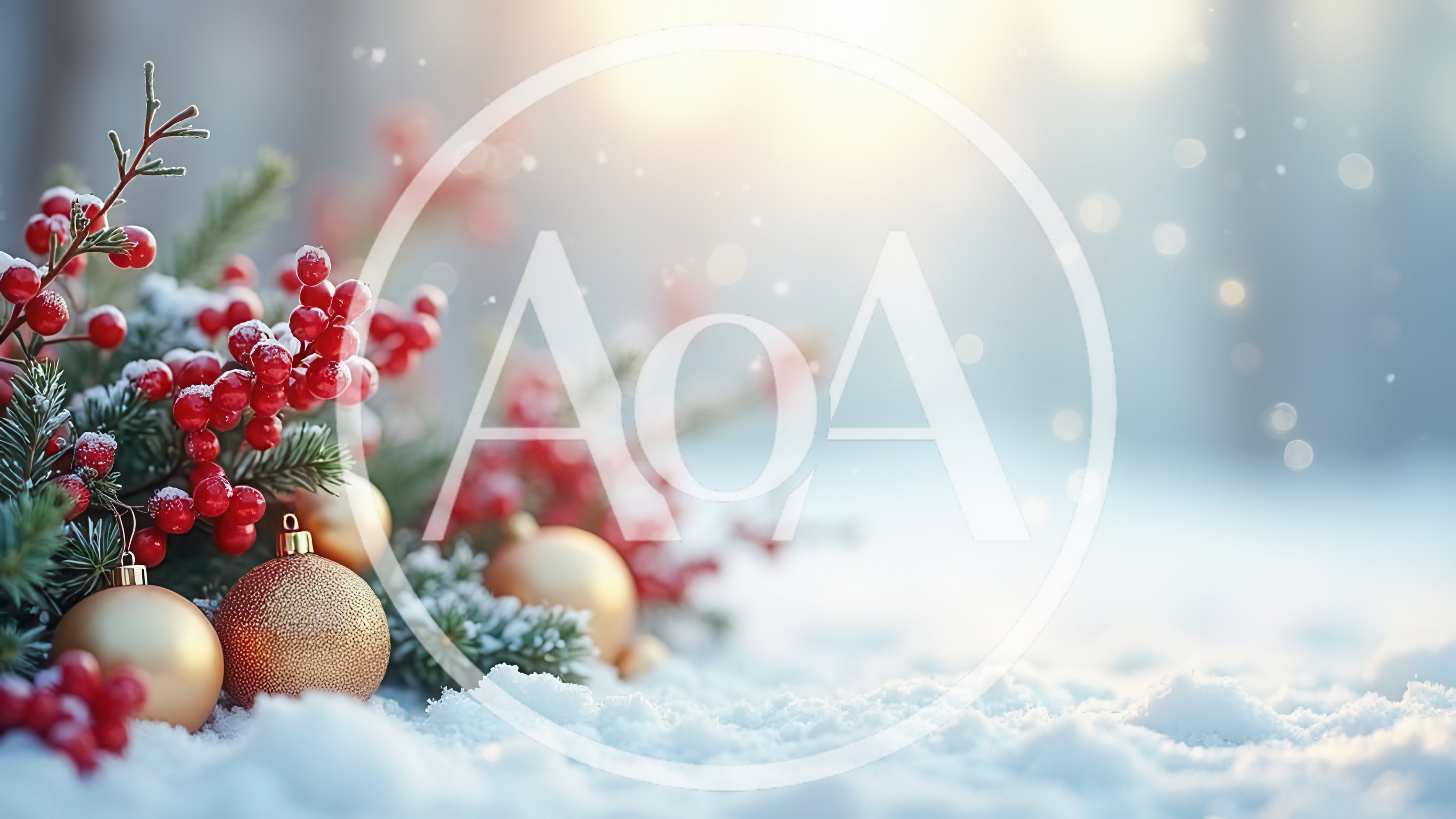 Christmas Ornaments And Red Berries On Snowy Ground