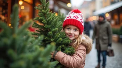 Young Girl Holding A Small Christmas Tree