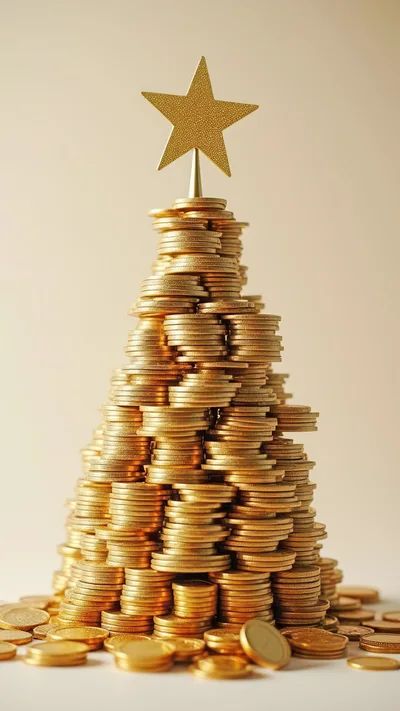 Christmas Tree Made Of Stacked Gold Coins