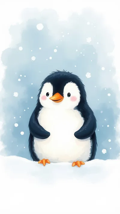 Cute Cartoon Penguin Standing In The Snow