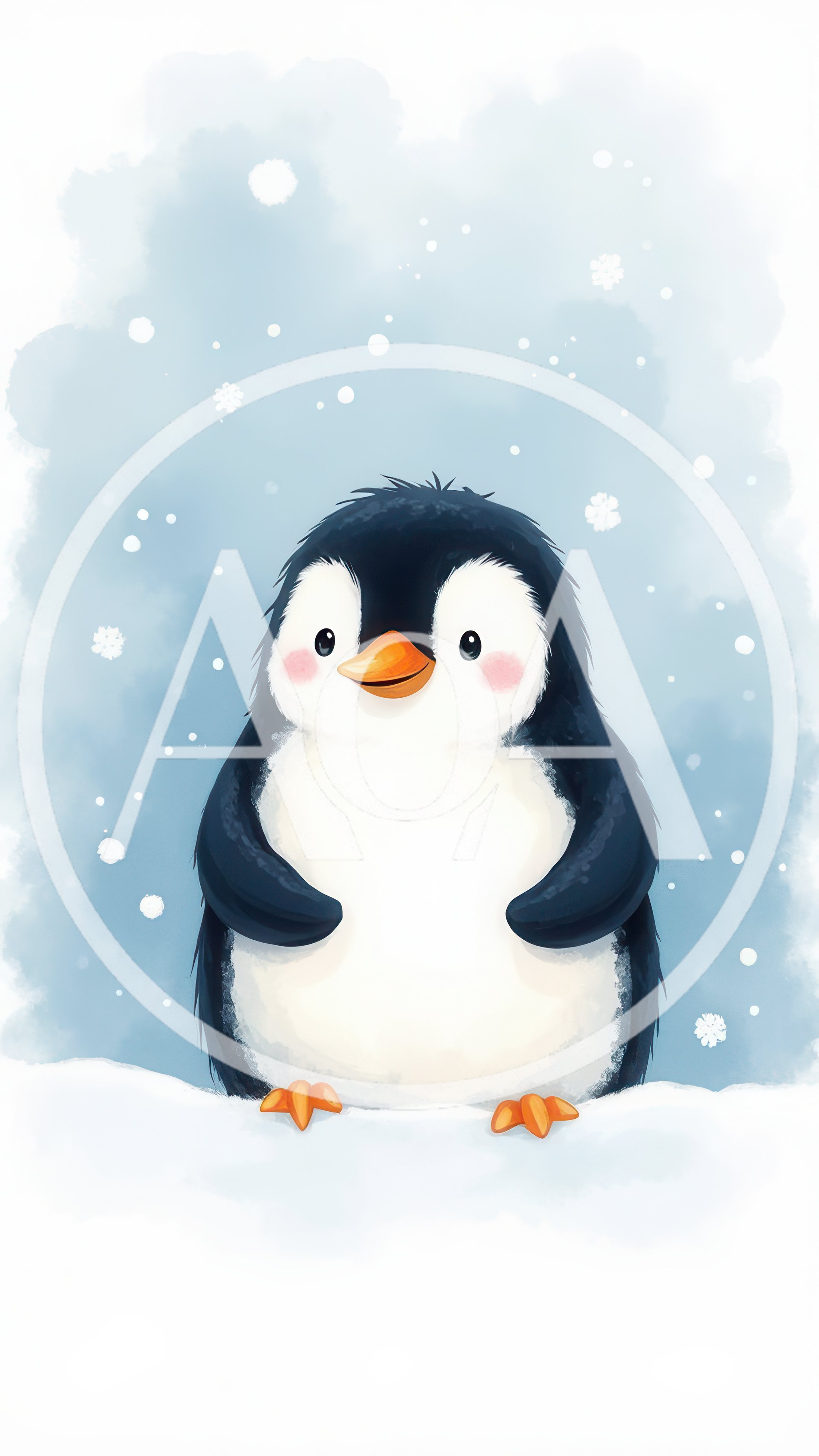 Cute Cartoon Penguin Standing In The Snow
