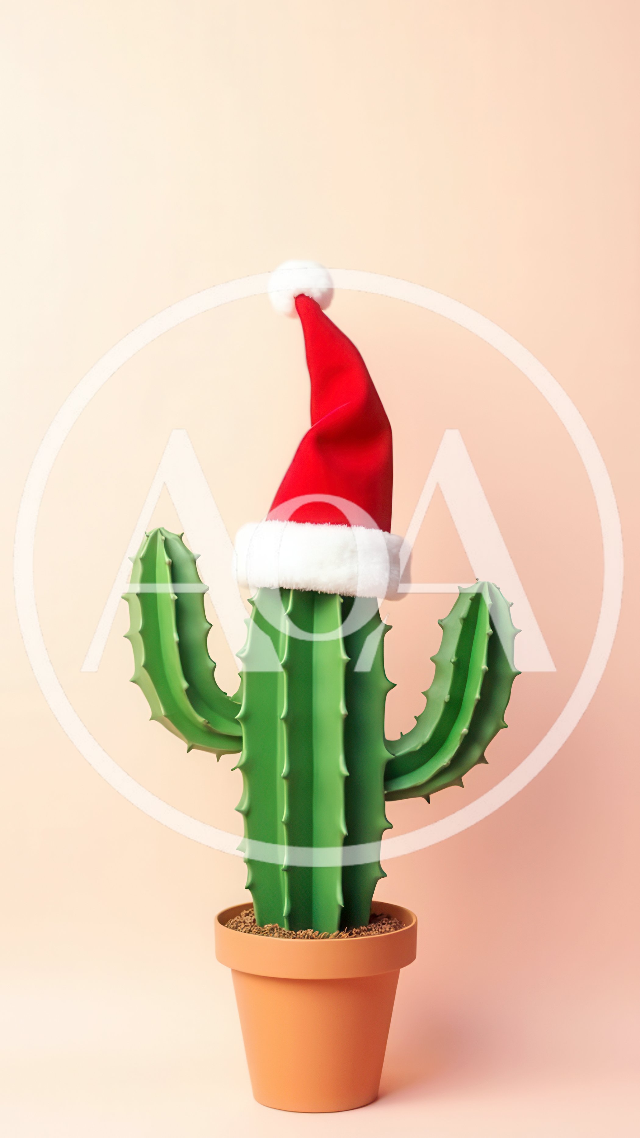 Green Cactus Wearing A Red Santa Hat