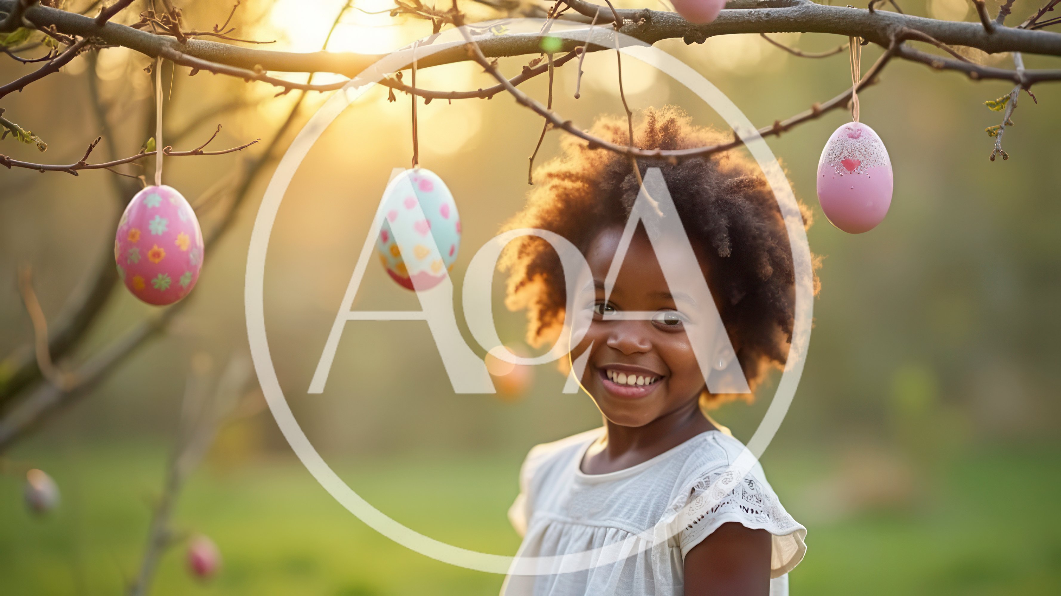 Happy Young Girl With Easter Eggs In Sunny Garden
