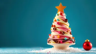 Christmas Tree Shaped Soft Serve Ice Cream Dessert