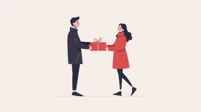 Man Giving A Red Gift Box To A Woman