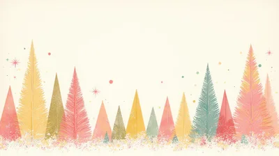Whimsical Pastel Christmas Tree Forest Illustration