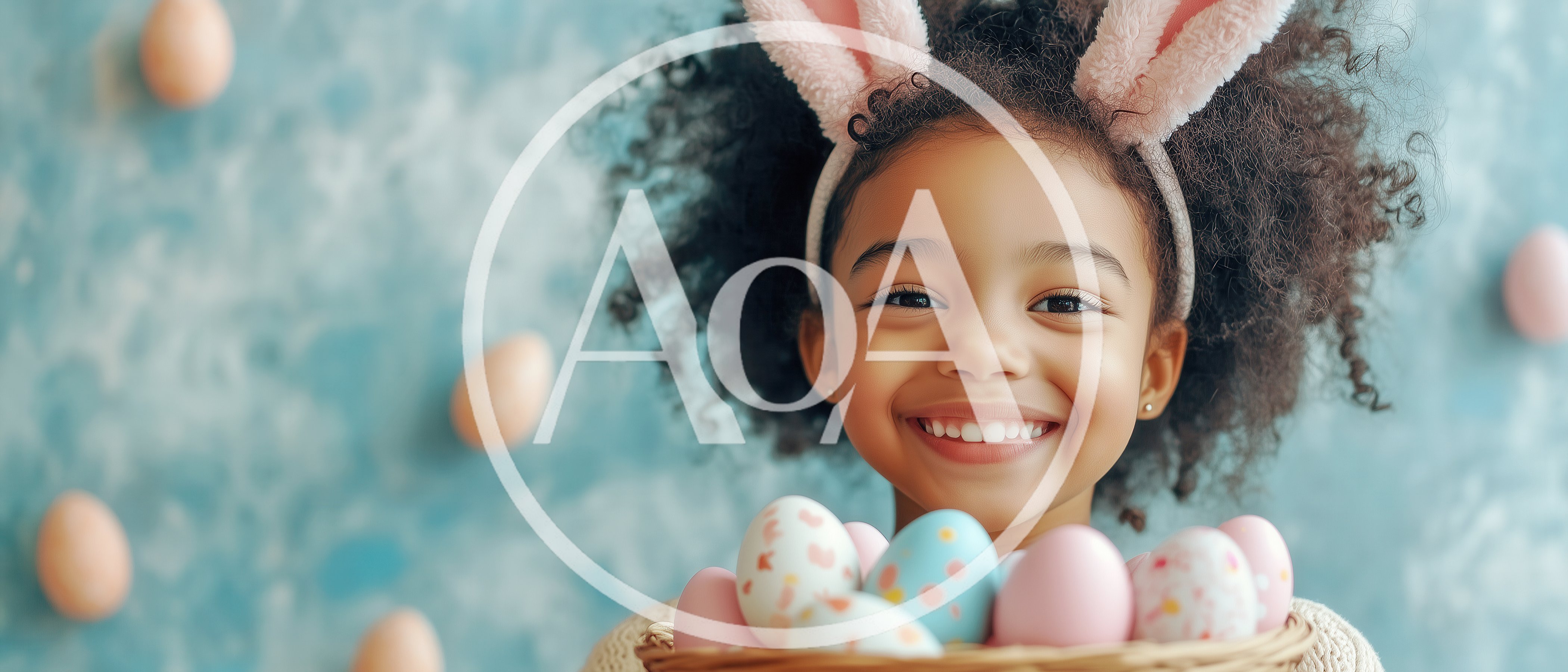 Happy Young Girl Wearing Bunny Ears Holding Easter Eggs