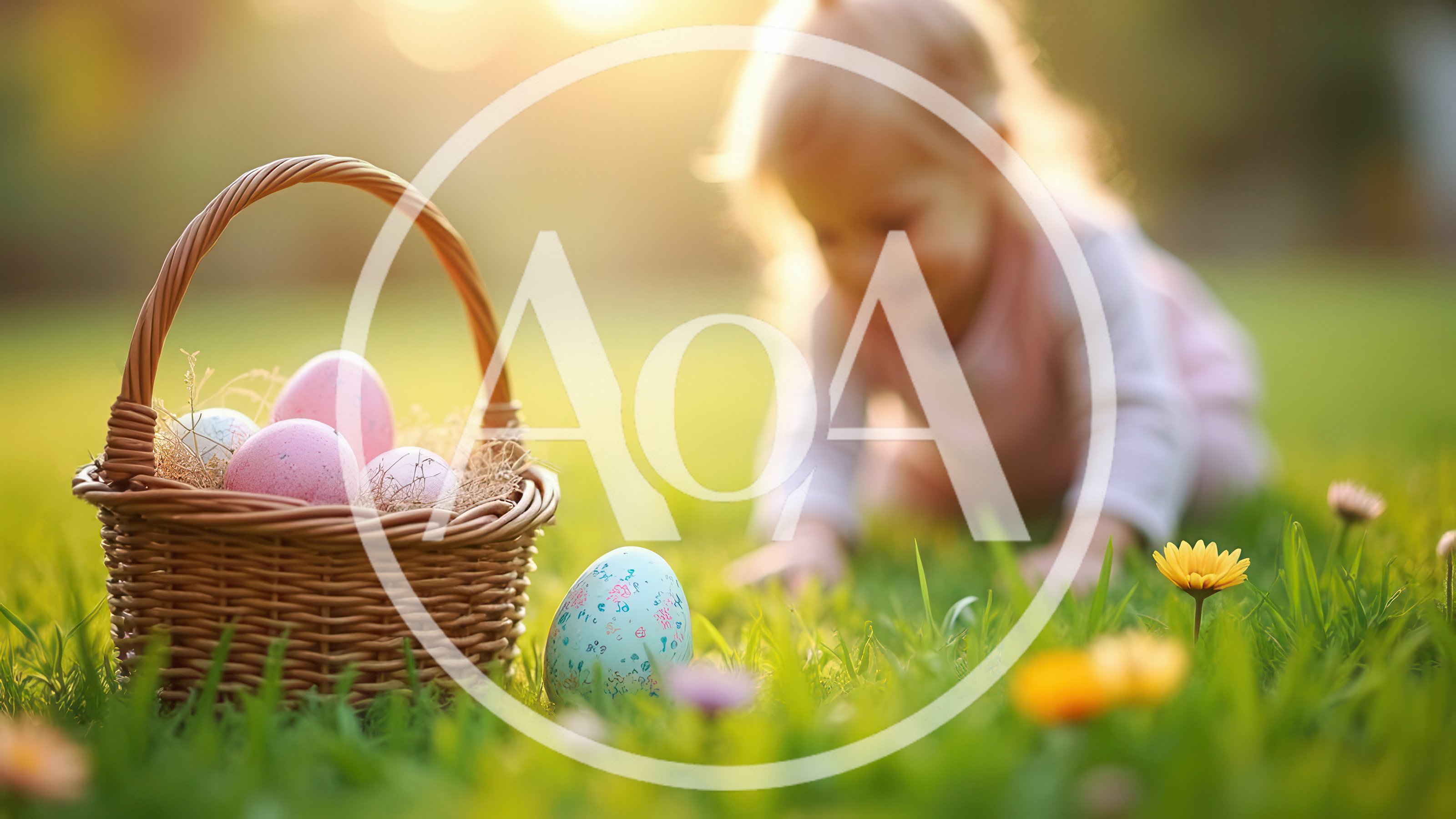 Toddler Searching For Easter Eggs In Sunny Garden