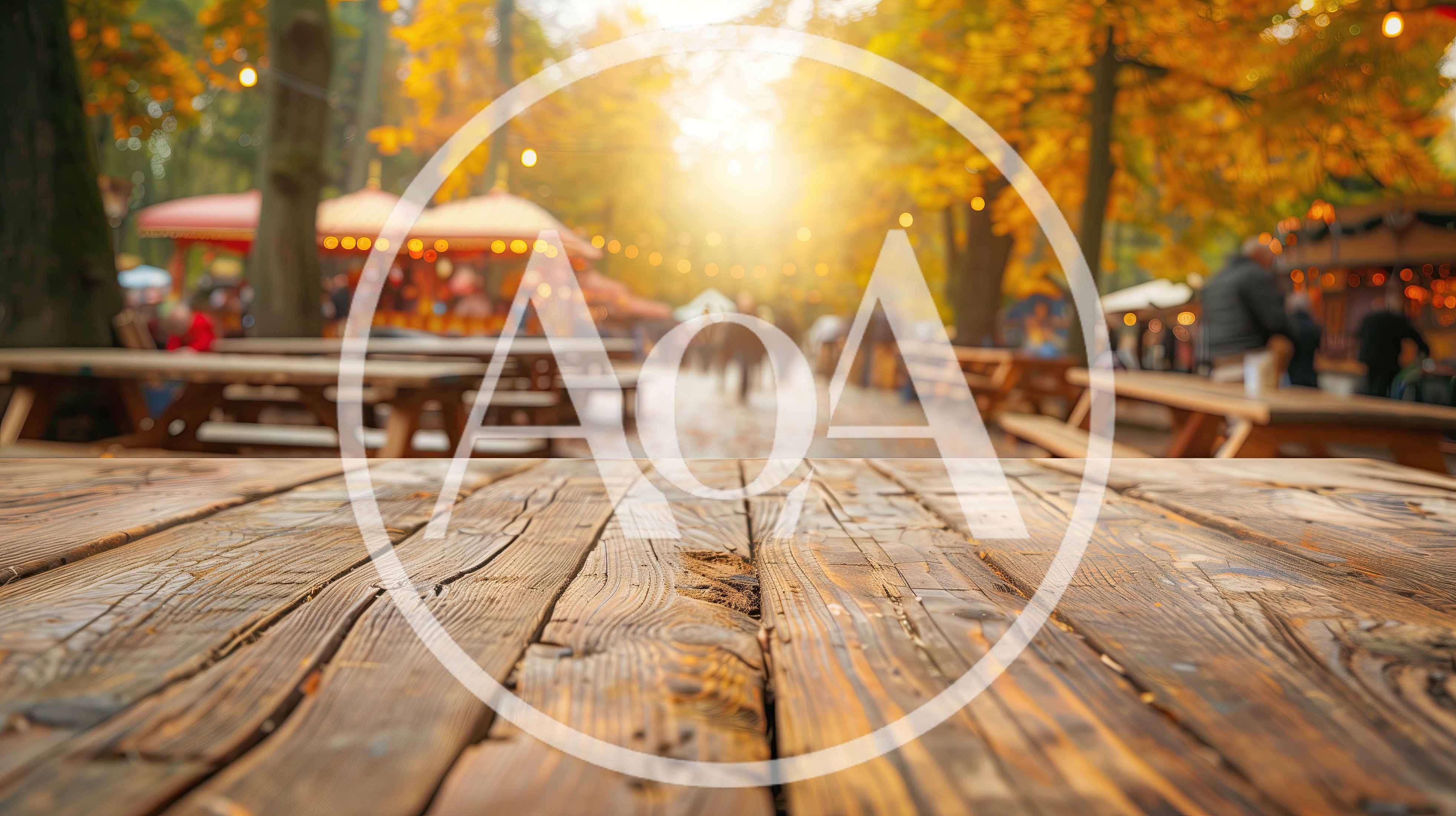 Empty Wooden Table At An Autumn Outdoor Market