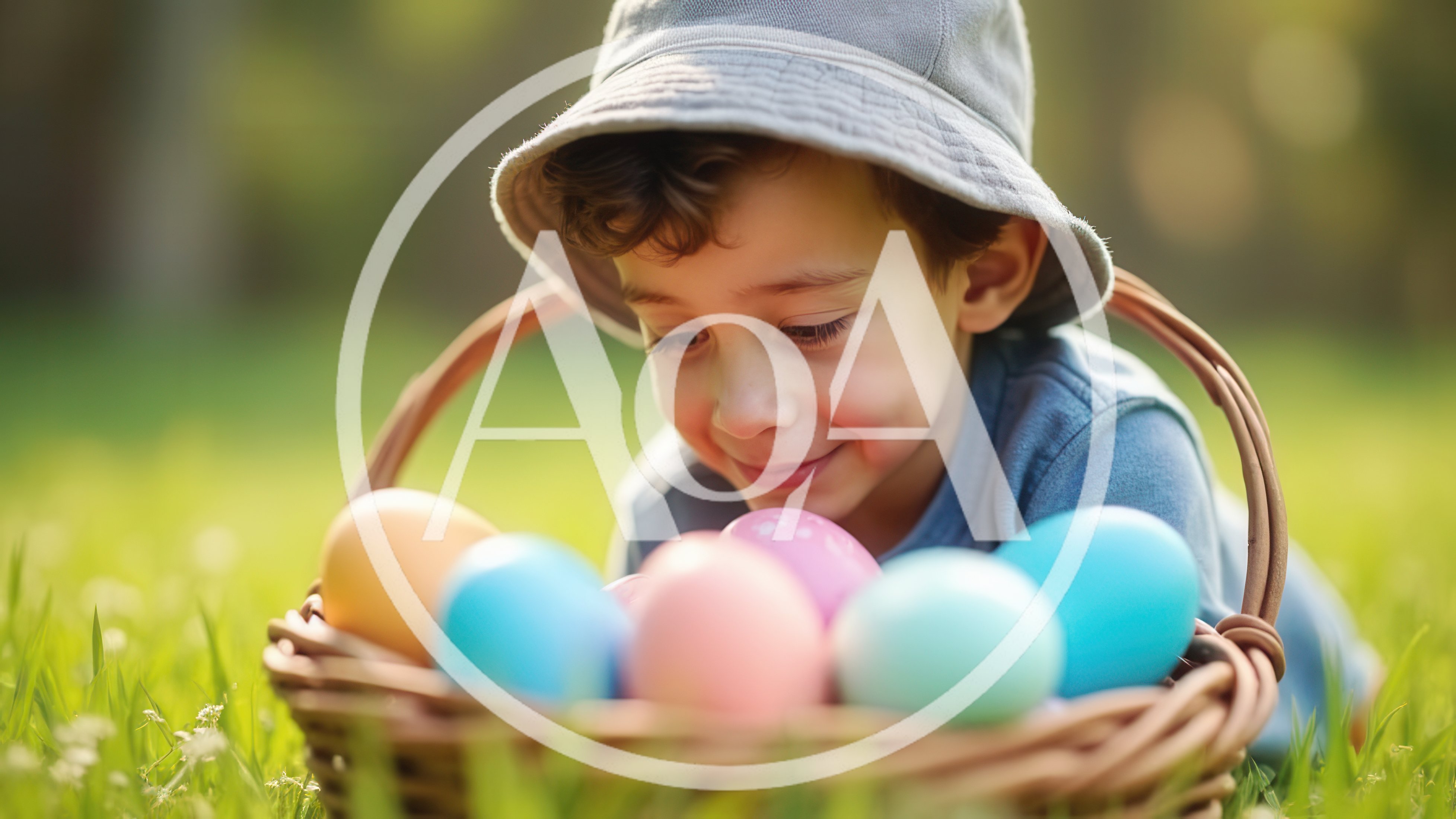 Young Boy Looking At Easter Eggs In A Basket
