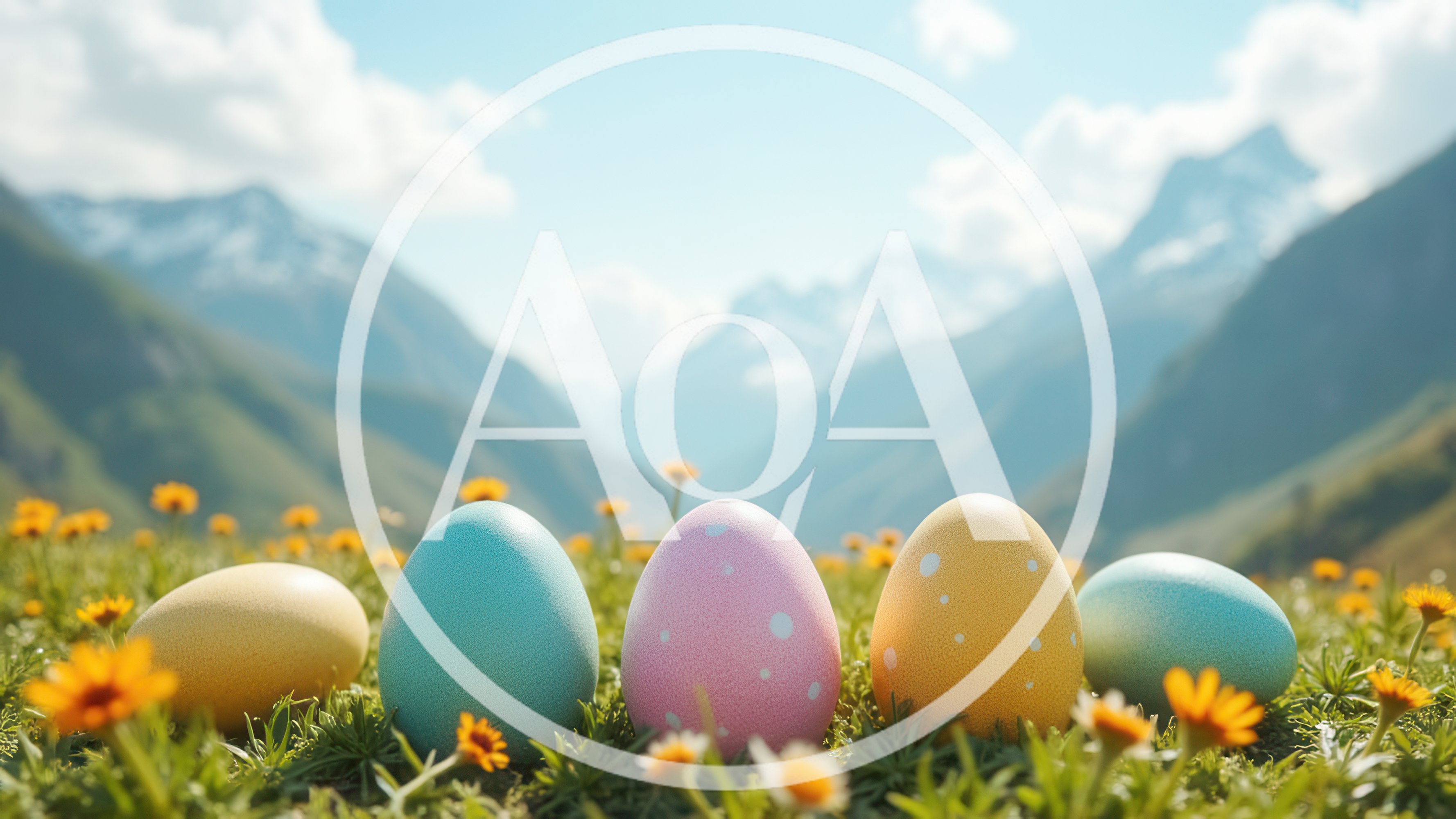 Five Colorful Easter Eggs In A Mountain Meadow
