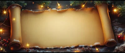 Christmas Scroll Background With Pine Branches And Lights