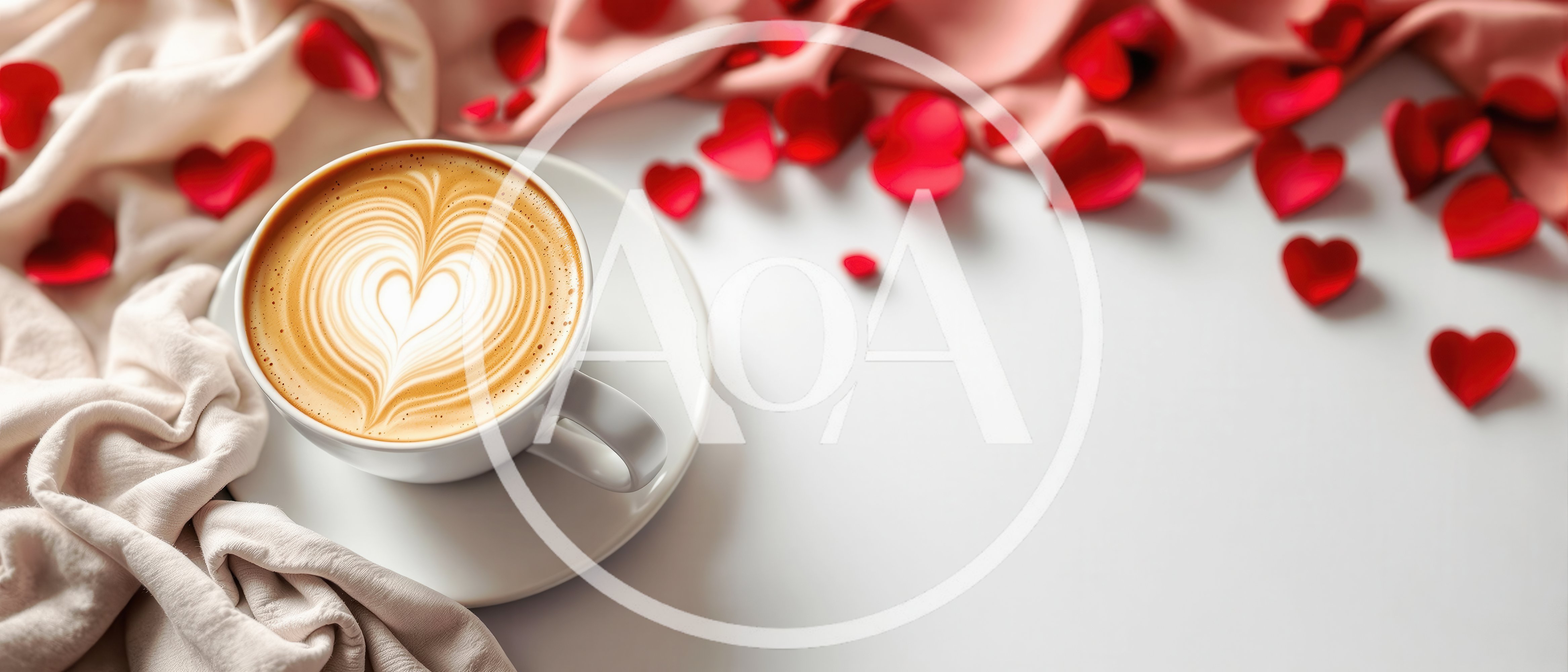 Cup of Latte with Heart Latte Art and Red Hearts