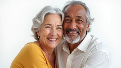 Happy Senior Couple Embracing Together