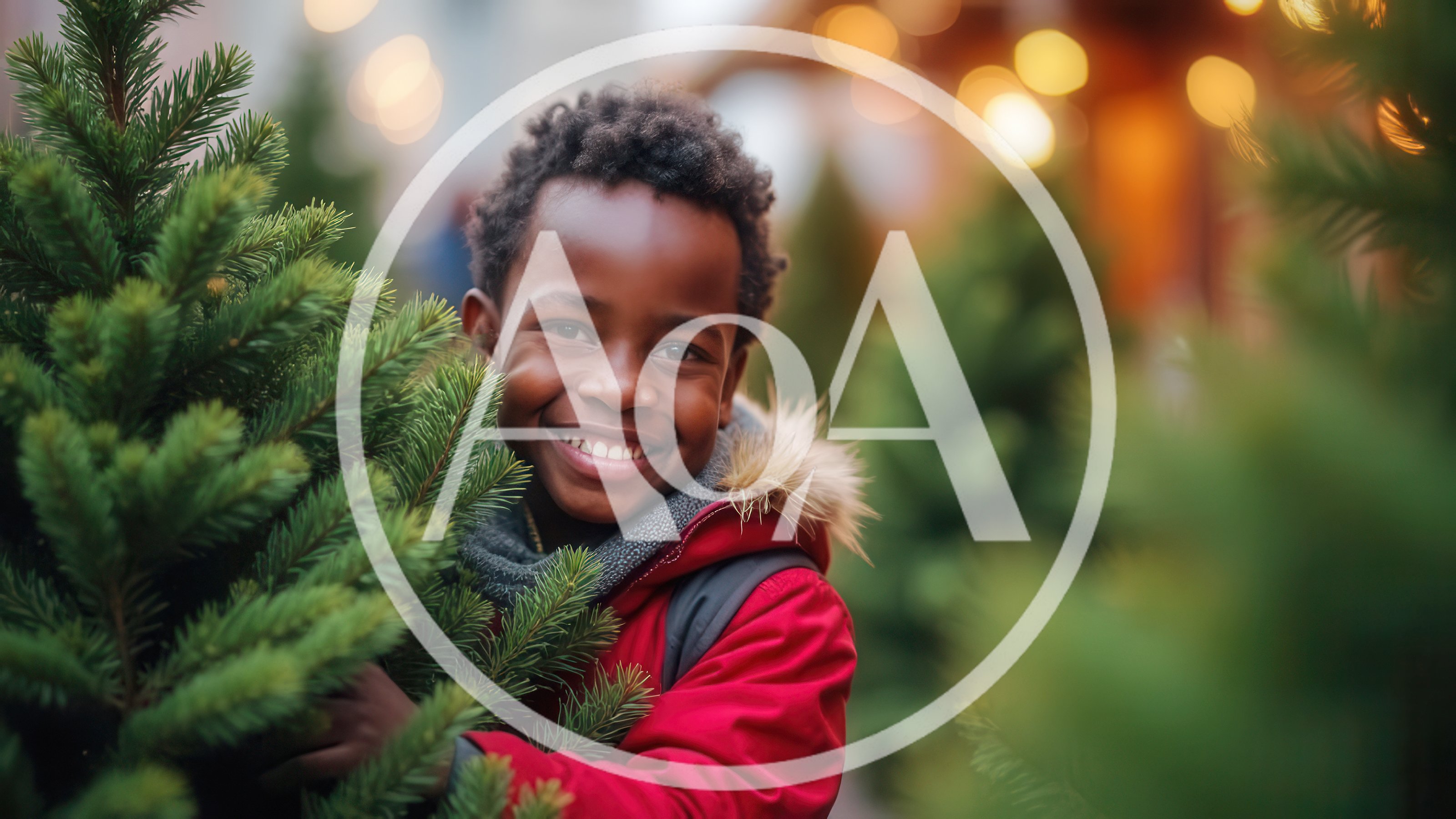 Happy Young Boy Choosing A Christmas Tree