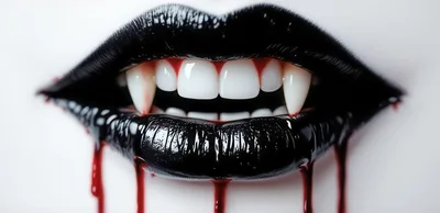 Vampire Lips With Black Lipstick And Dripping Blood
