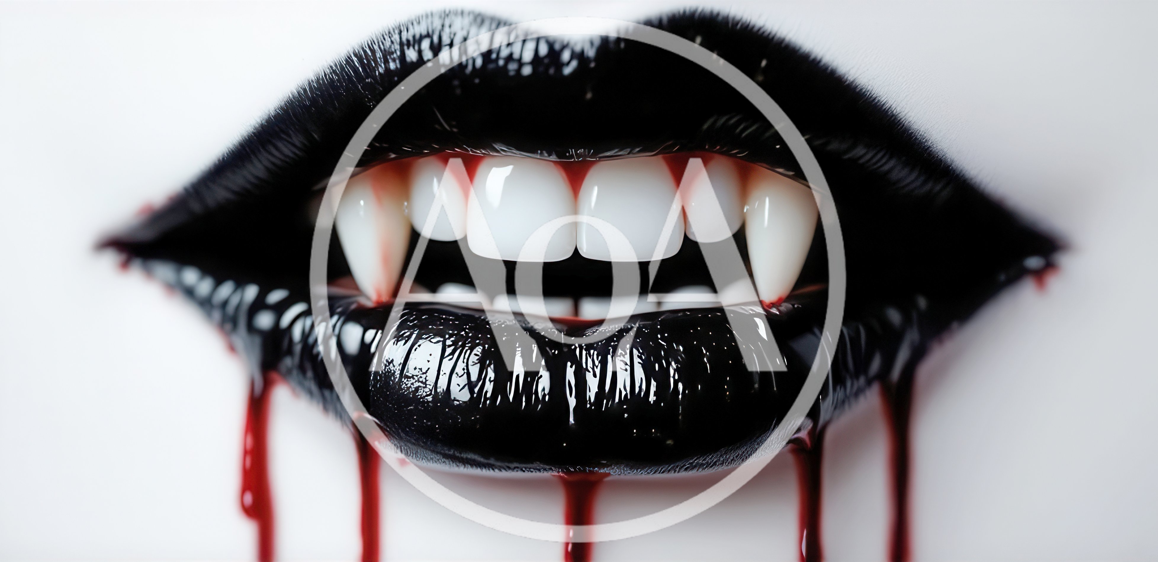 Vampire Lips With Black Lipstick And Dripping Blood