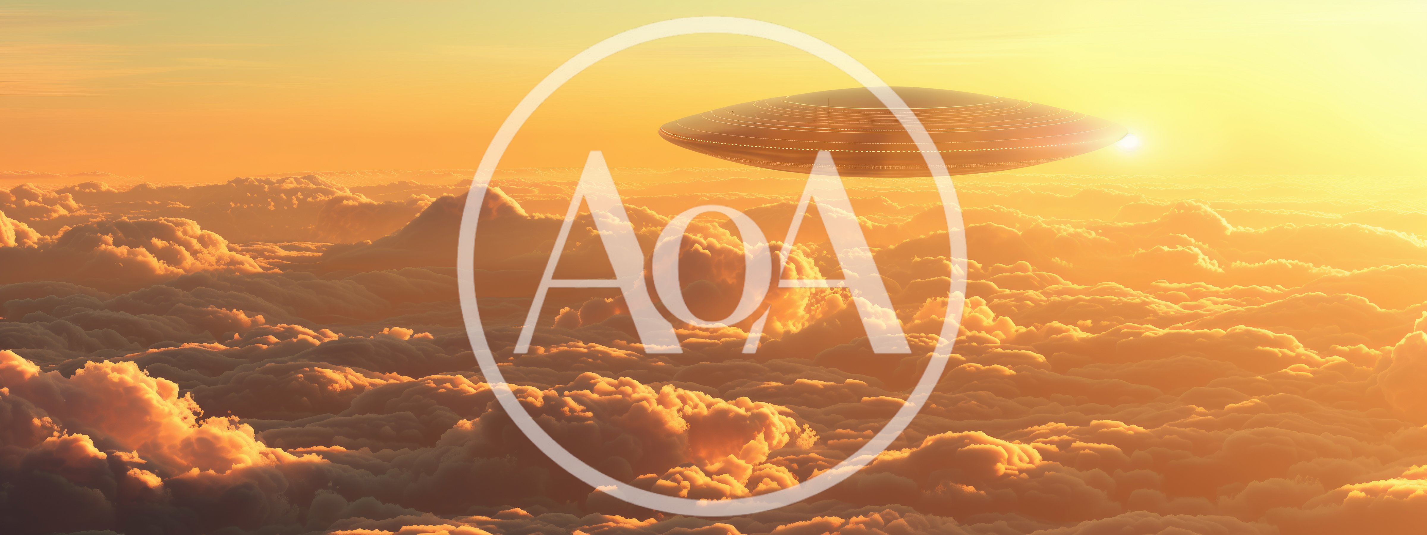 UFO Flying Above Golden Sunset Clouds